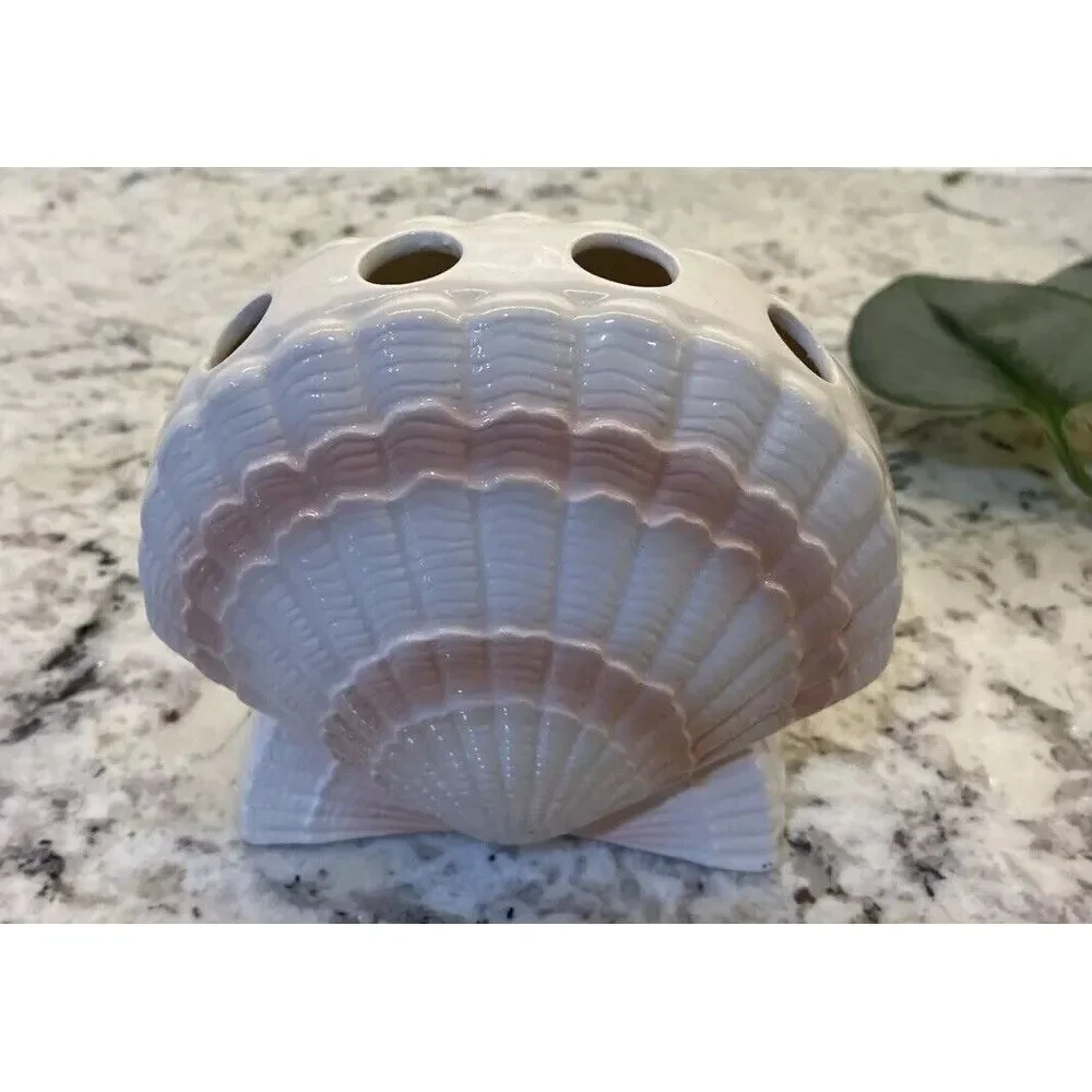Vintage Otagiri Ceramic Bathroom Toothbrush Holder Soap Dish Tumbler Beach Shell